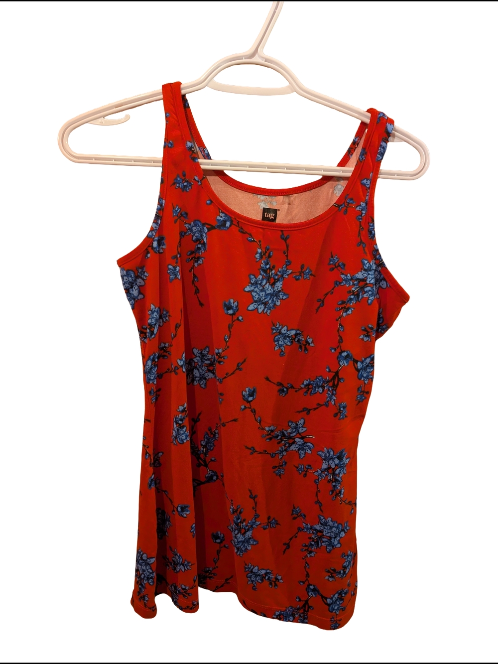 2/22$ Tag Red Tank Dress with Blue Floral Accents